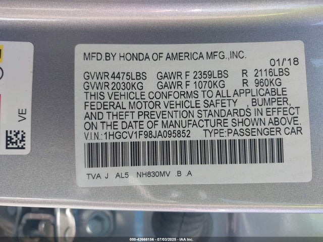 1HGCV1F98JA095852 Honda l15be