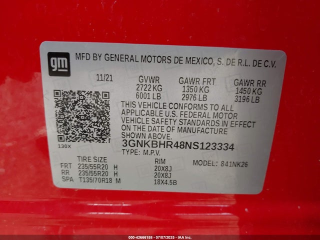 3GNKBHR48NS123334 Chevrolet lsy