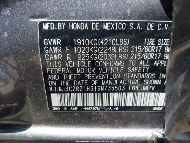 3CZRZ1H31SM735503 Honda k20z5