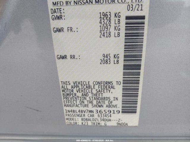 Nissan Altima 2021 1N4BL4BV7MN365919 Image 9
