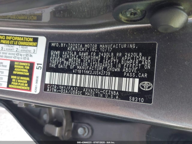 4T1B11HK2JU542739 Toyota a25a-fks