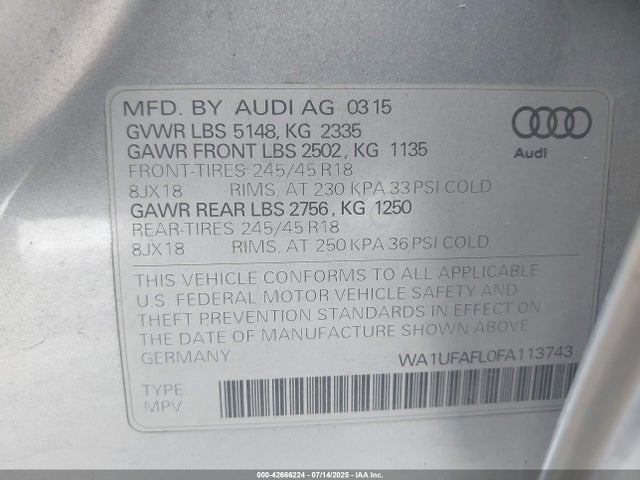 2015 AUDI ALLROAD WA1UFAFL0FA113743 Photo 8