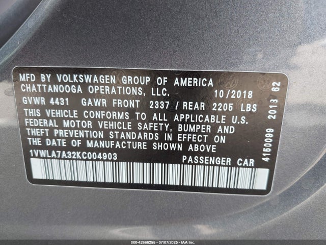 1VWLA7A32KC004903 Volkswagen 2019