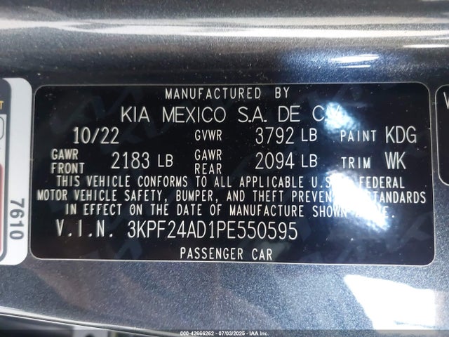 3KPF24AD1PE550595 KIA mpi nu