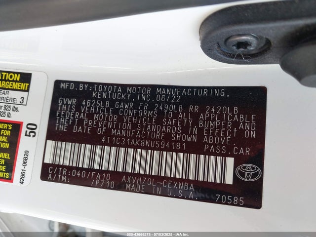 Toyota a25a-fxs, 3nm 2022 4T1C31AK8NU594181 Image 9