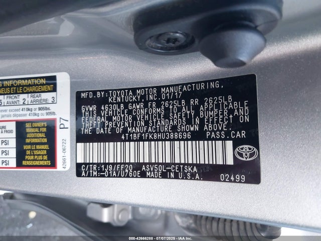 Toyota 2ar-fe 2017 4T1BF1FK8HU388696 Image 9