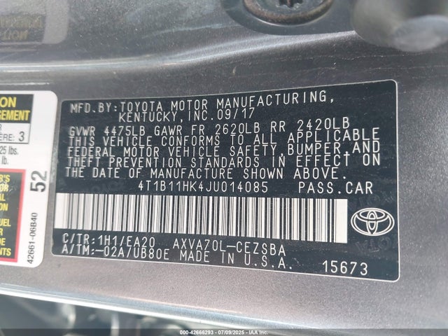 4T1B11HK4JU014085 Toyota CAMRY SE