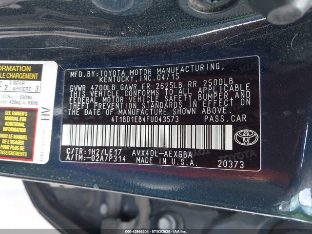 Toyota 2ar-fxe+2jm 2015 4T1BD1EB4FU043573 Image 9