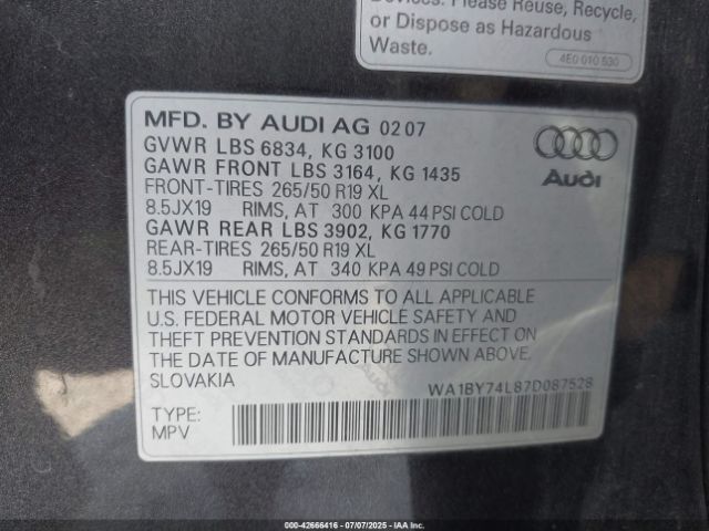 2007 AUDI Q7 WA1BY74L87D087528 Photo 8