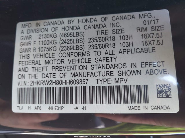 2HKRW2H80HH609857 Honda l15be