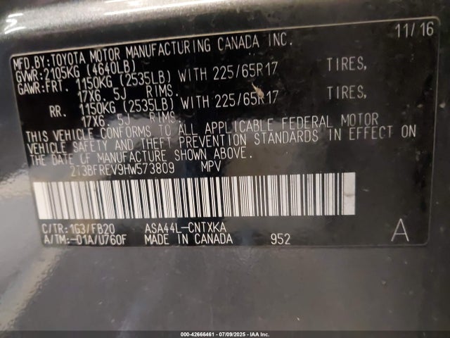 2T3BFREV9HW573809 Toyota 2ar-fe
