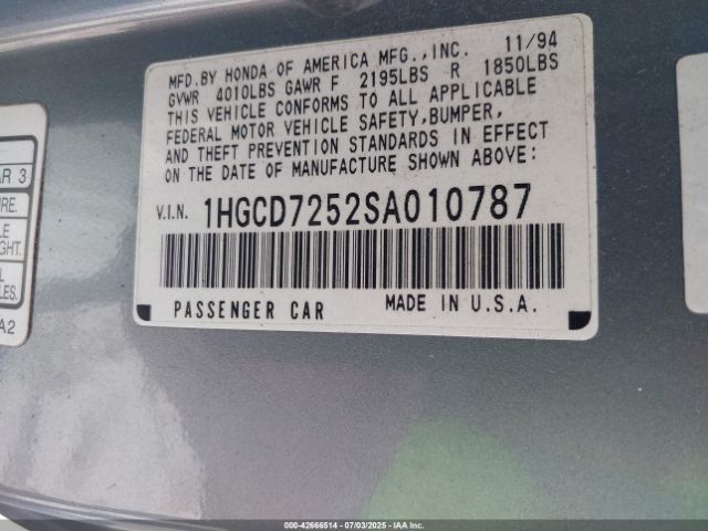 1995 HONDA ACCORD 1HGCD7252SA010787 Photo 8