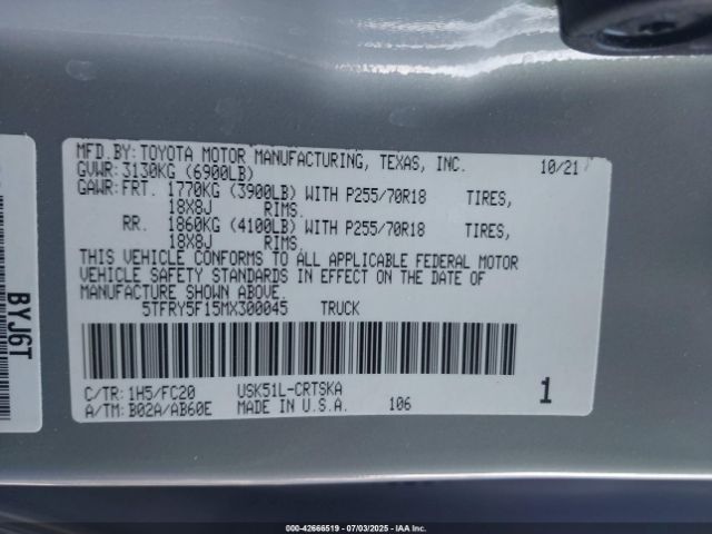 2021 TOYOTA TUNDRA 5TFRY5F15MX300045 Photo 8