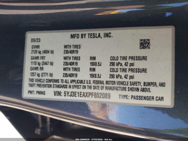 2023 TESLA MODEL 3 5YJ3E1EAXPF652089 Photo 8