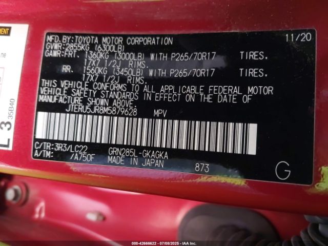 2021 TOYOTA 4RUNNER JTERU5JR8M5879628 Photo 8