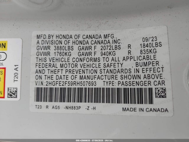 2HGFE2F59RH507693 Honda k20c2