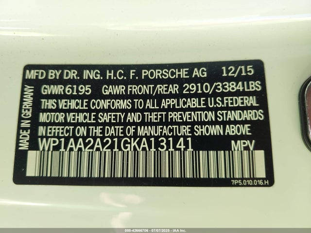 Porsche 2016 2016 WP1AA2A21GKA13141 Image 9