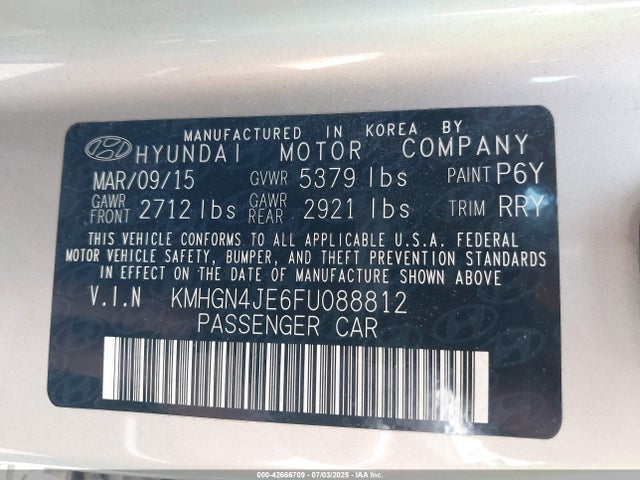 KMHGN4JE6FU088812 Hyundai gasoline 3.8 dohc mpi lambda