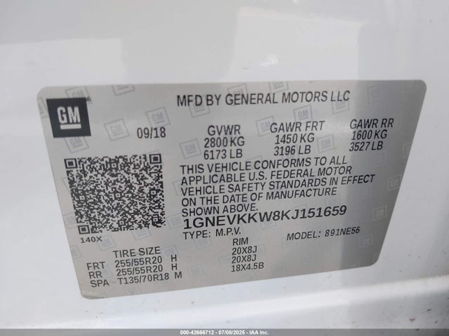 1GNEVKKW8KJ151659 Chevrolet lfy - spark ignited direct injection, atss, gen 1