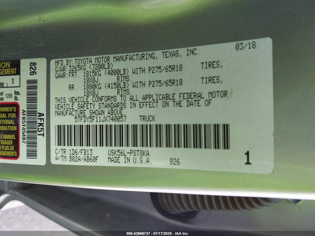 5TFDY5F11JX740057 Toyota 3ur-fe