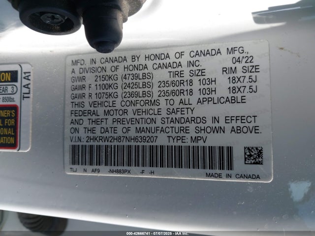 2HKRW2H87NH639207 Honda l15be