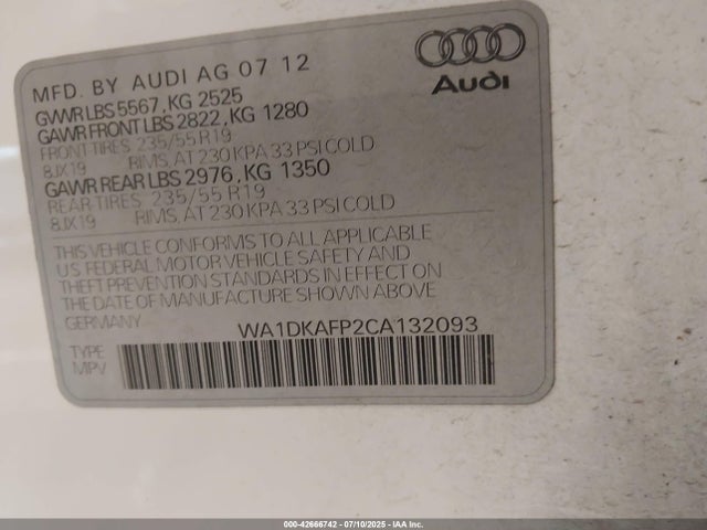 2012 AUDI Q5 WA1DKAFP2CA132093 Photo 8