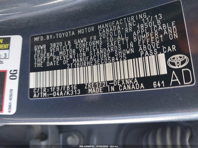 Toyota 2zr-fe 2014 2T1BURHE3EC058425 Image 9
