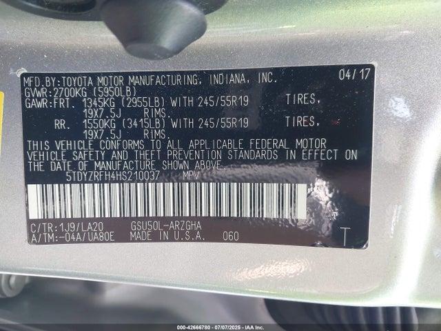 5TDYZRFH4HS210037 Toyota 2gr-fks