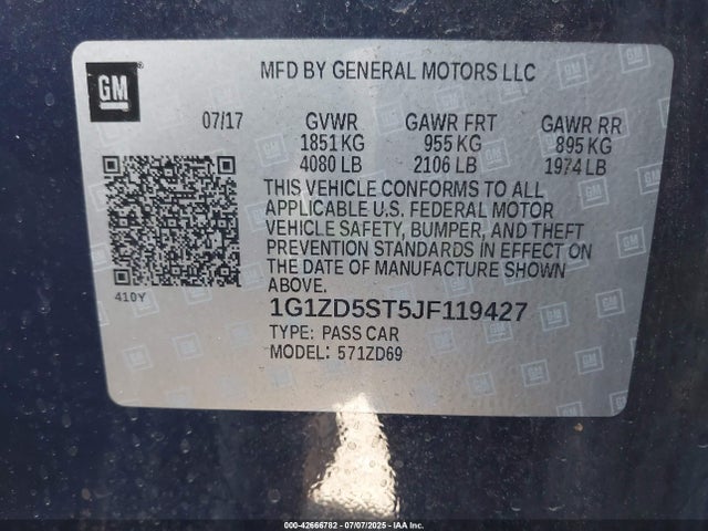 1G1ZD5ST5JF119427 Chevrolet lfv - direct injection, variable valve timing, gen 1