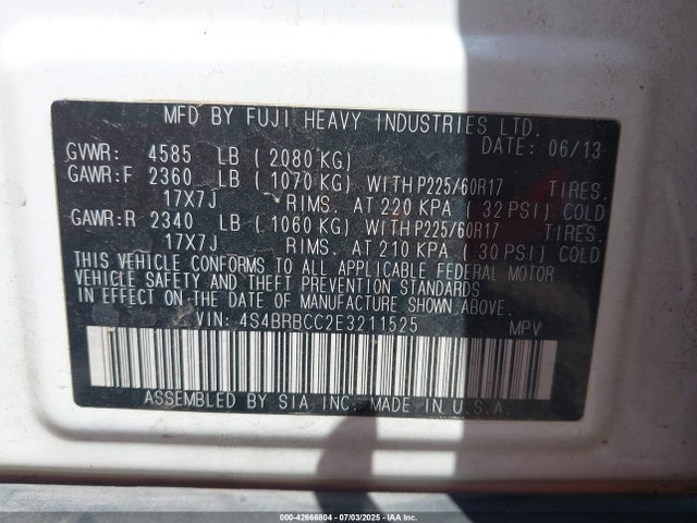 Subaru 2.5na u5 2014 4S4BRBCC2E3211525 Image 9