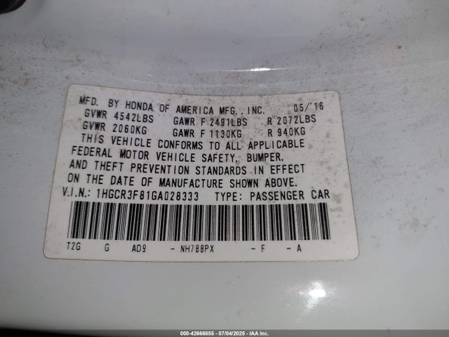 1HGCR3F81GA028333 Honda j35y1