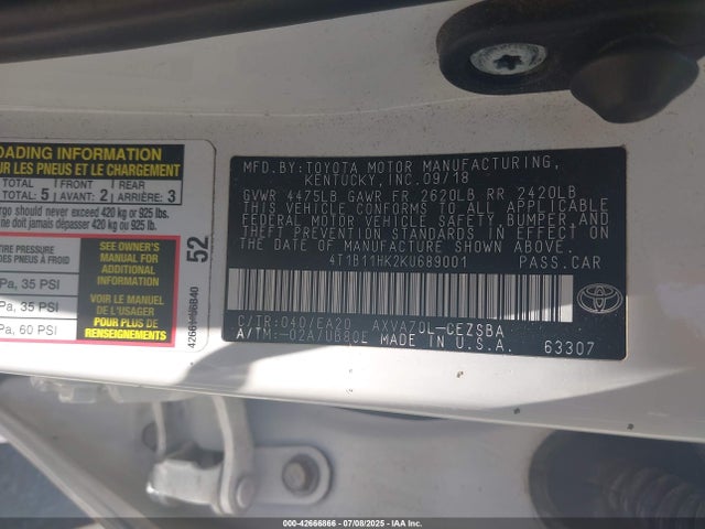 4T1B11HK2KU689001 Toyota a25a-fks
