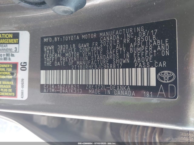 2T1BURHE9JC968817 Toyota 2zr-fe