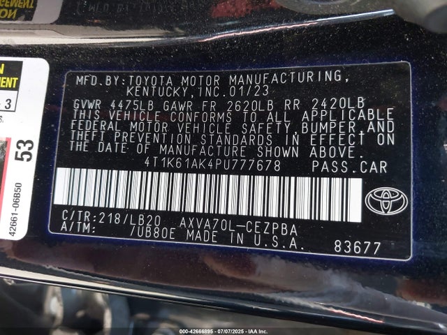 4T1K61AK4PU777678 Toyota a25a-fks