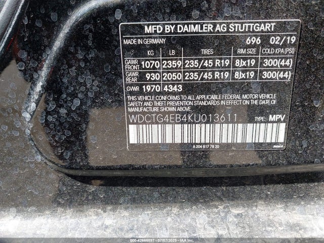 Mercedes-Benz m270 2019 WDCTG4EB4KU013611 Image 9