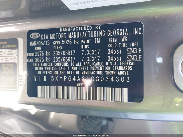 5XYPG4A31GG034303 KIA dohc gdi theta ii