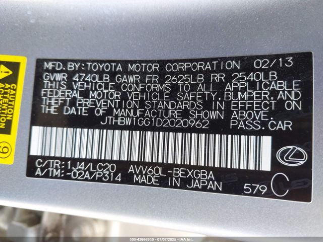 2013 LEXUS ES 300H JTHBW1GG1D2020962 Photo 8