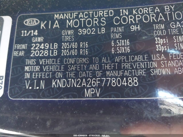 KIA dohc gdi gamma 2015 KNDJN2A26F7780488 Image 9