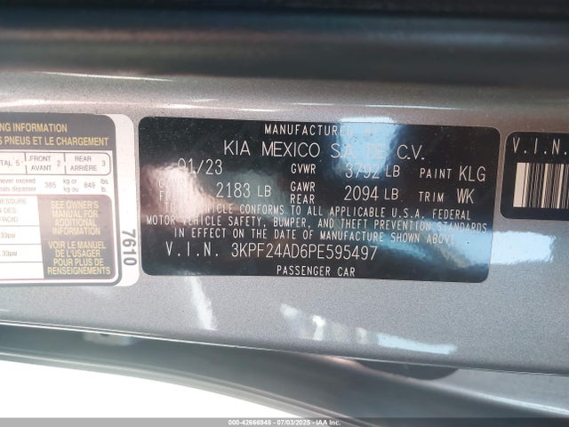 3KPF24AD6PE595497 KIA mpi nu