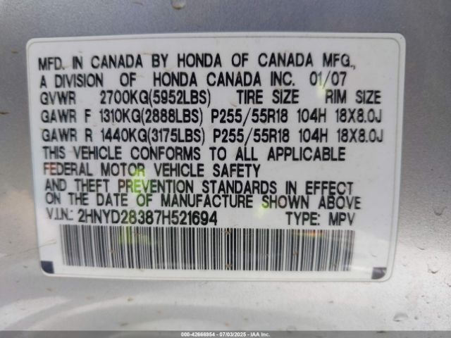 2007 ACURA MDX 2HNYD28387H521694 Photo 8