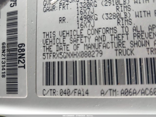 5TFRX5GNXHX080279 Toyota 2tr-fe