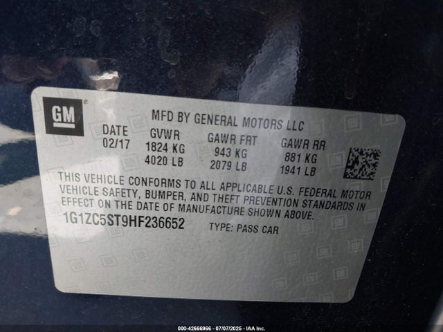1G1ZC5ST9HF236652 Chevrolet lfv - di: direct injection, vvt: variable valve timing, gen 1