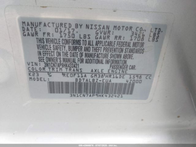 2017 NISSAN VERSA 3N1CN7AP9HK432421 Photo 8