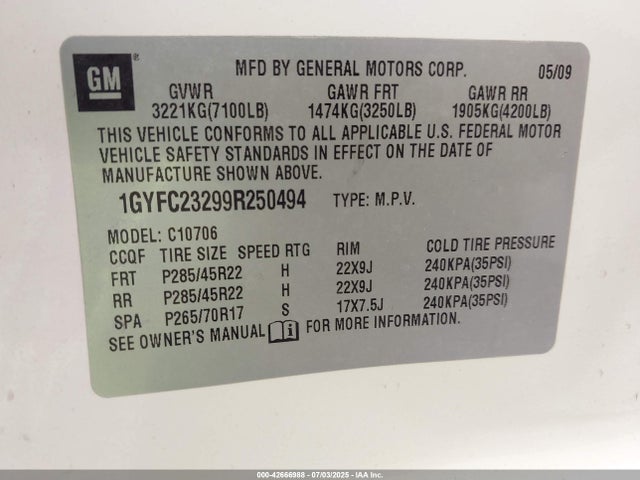 2009 CADILLAC ESCALADE 1GYFC23299R250494 Photo 8