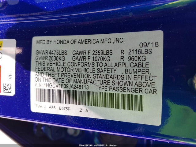 1HGCV1F39JA246113 Honda l15be