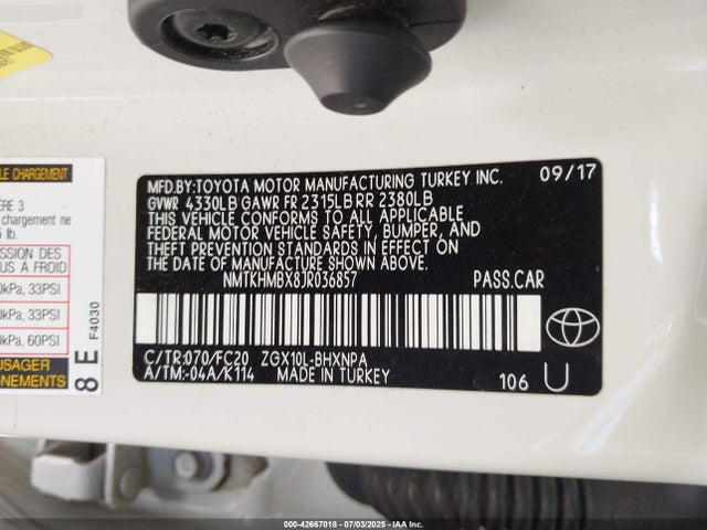 NMTKHMBX8JR036857 Toyota 3zr-fae
