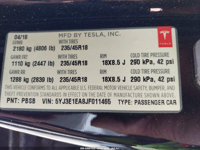 2018 TESLA MODEL 3 5YJ3E1EA8JF011465 Photo 8