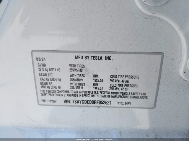 2024 TESLA MODEL Y 7SAYGDED0RF052621 Photo 8