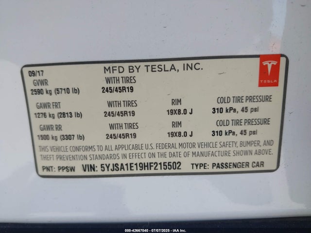 2017 TESLA MODEL S 5YJSA1E19HF215502 Photo 8