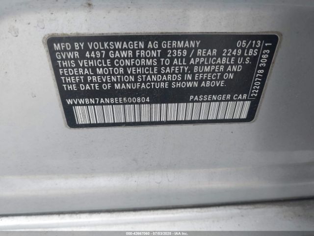 2014 VOLKSWAGEN CC WVWBN7AN8EE500804 Photo 8